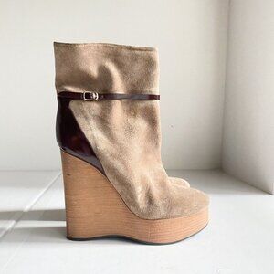 Chloé Crosta Light Beige Suede  Wedge Heel Booties 37